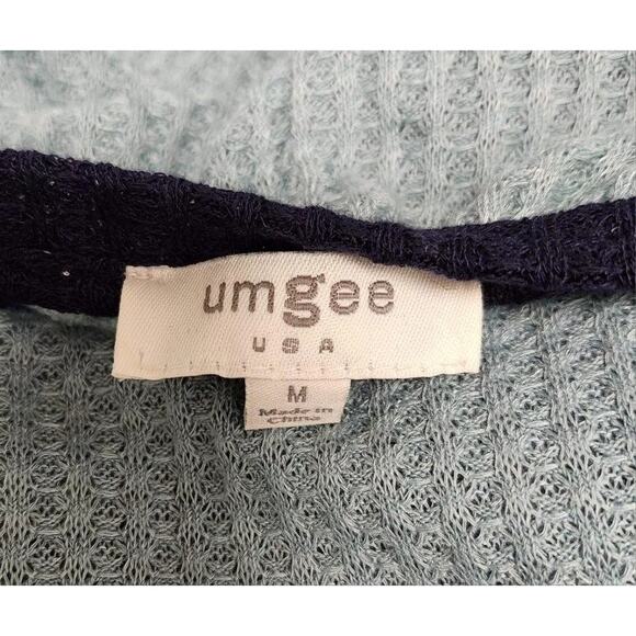 UMGEE Waffle Print Color Block Balloon Long Sleeve Shirt Black Green Blue Medium - Picture 3 of 5